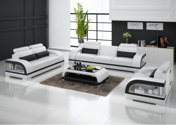 Sofa Couch Leather Upholstery Seat Couch Suite 3+2+1 Table Set Design Sofas