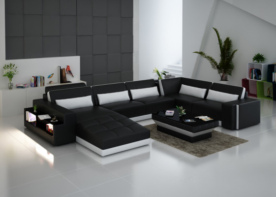 Leather sofa with USB Couch Living landscape Corner sofa Corner Suite Design Modern Sofa