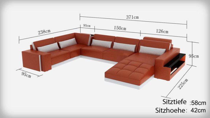 Leather sofa with USB Couch Living landscape Corner sofa Corner Suite Design Modern Sofa