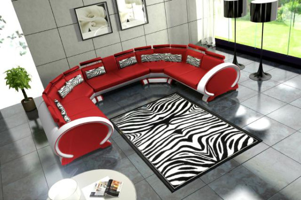Leather sofa with USB Upholstered sofa Sofa Suite Living landscape Corner sofa Corner sofa Red