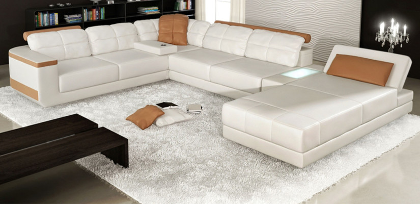 Corner sofa U-shape Sofa Couch Textile Sofas Design Living landscape Bed function Leather