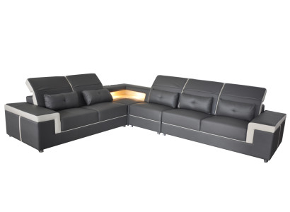 Sofa Corner sofa Upholstery Living room design Corner sofa L-shape Living landscape USB + LED