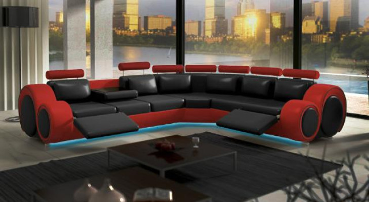 Leather Sofa with USB Design Sofa Leather couch Living landscape Corner sofa "BERLIN"