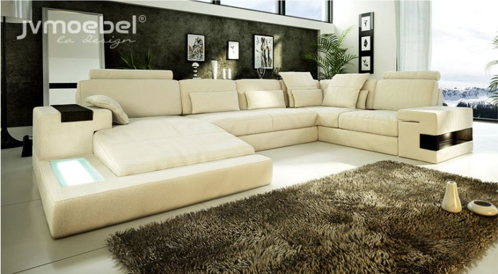 U-shape Sofa Couch Design Upholstery Modern Textile new Living landscape Leather Corner sofa