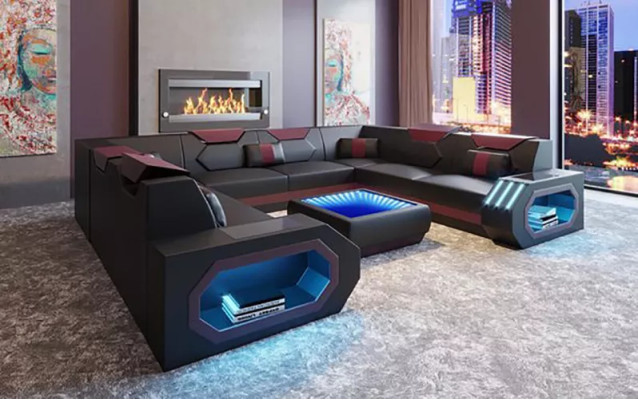 Corner sofa Living landscape Upholstery Corner suite Couch Sofa big xxl with Coffee table new