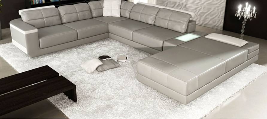 Living landscape Corner sofa Couch Gray Leather Upholstery Seat Corner Sofa U-shape Sofas new