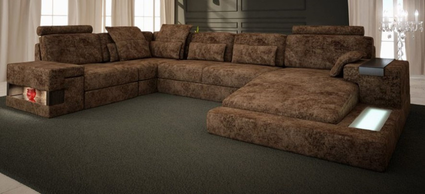Corner sofa U-shape Sofa Couch Design Couch Textile Living landscape Bed function Fabric