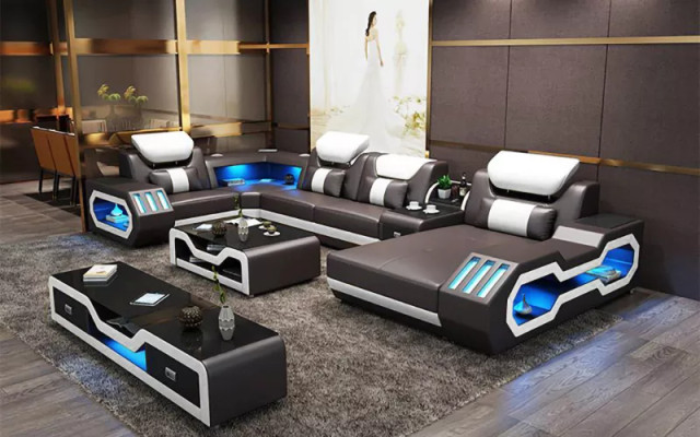 Corner sofa U-shape Coffee table Sideboard Leather sofa Living landscape Designer Sofa Set