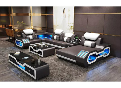Corner sofa U-shape Coffee table Sideboard Leather sofa Living landscape Designer Sofa Set