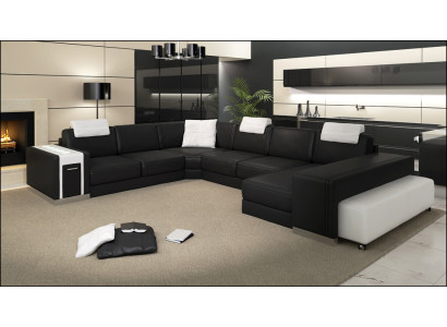 Living landscape Sofa with USB Couch Upholstery Corner XX Big Corner sofa Leather sofa design