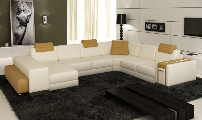 Living landscape Sofa with USB Couch Upholstery Corner XX Big Corner sofa Leather sofa design