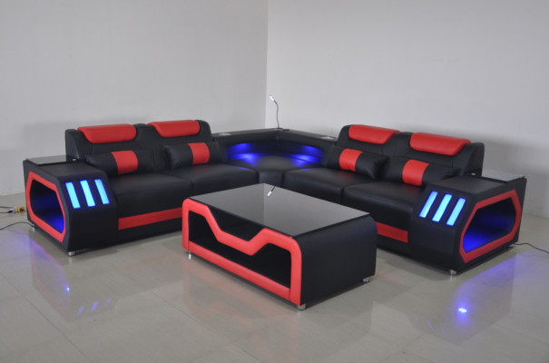 Living room Corner sofa L-shape Textile Leather Wood Modern Design Upholstery Couch new