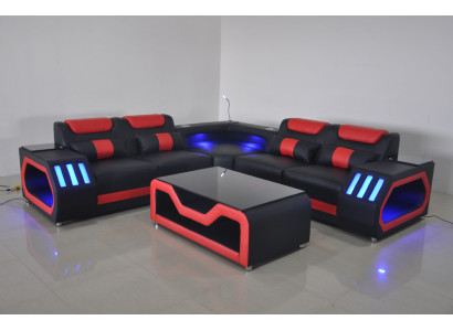 Living room Corner sofa L-shape Textile Leather Wood Modern Design Upholstery Couch new