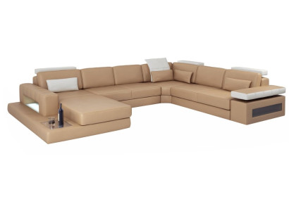 Living landscape Corner sofa Couch Light Brown Leather Upholstery Seat Corner Sofa U-shape Sofas