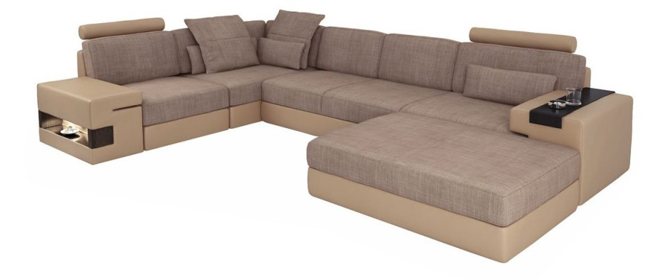 Sofas Corner sofa Leather Living room Wood area Stool modern L-shape new Set