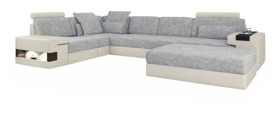 Sofas Corner sofa Leather Living room Wood area Stool modern L-shape new Set