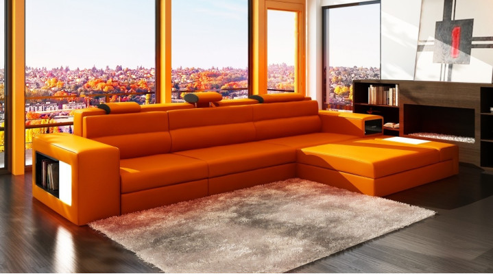 Leather sofa with USB Living landscape Corner sofa Eck Suite Design Modern Sofa B2006B
