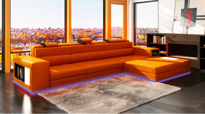 Leather sofa with USB Living landscape Corner sofa Eck Suite Design Modern Sofa B2006B