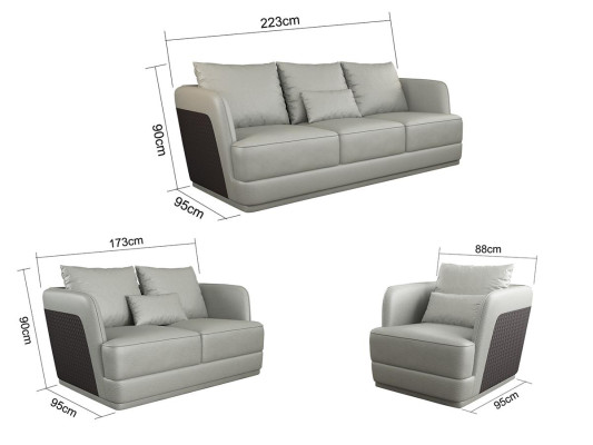Italian Designer Living room Furniture Leather Sofa Couch Set Sofa Couch Set