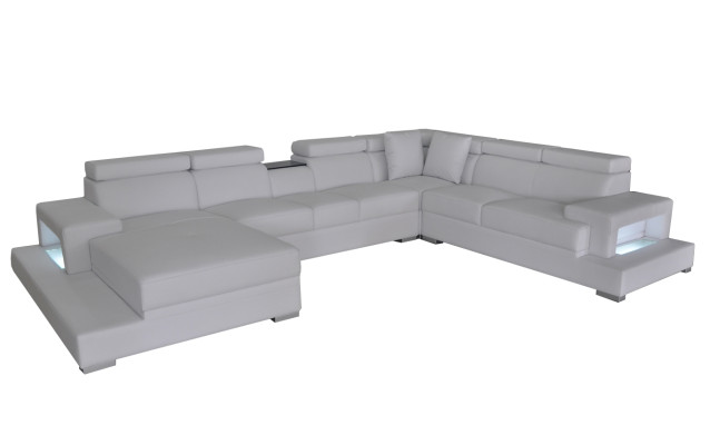 Leather Upholstery Seat Room Corner Living Sofa Couch XXL Designer Suite Sofas +USB