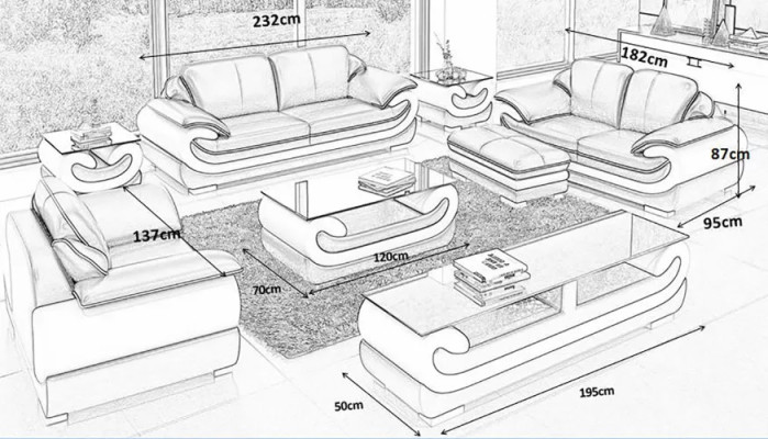 Classic Leather Sofa Suite Complete Set 8 pcs. Living room Set Table Stool