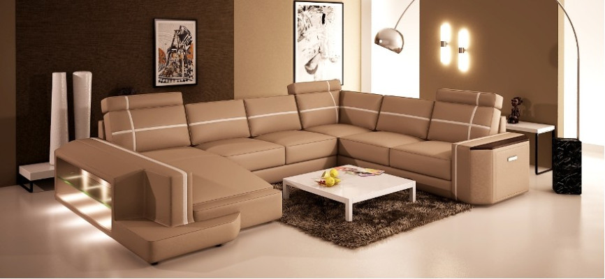 Our modern U-shaped leather sofa in an exquisite designer style