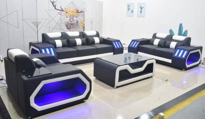 Sofa set Couch Set 3+2+1 + Table Leather Sofa Seat Illuminated Design Upholstery
