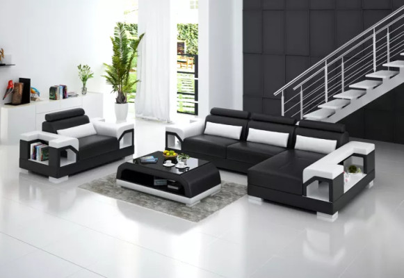 Corner sofa L-shape Armchair Coffee table Modern sofa Leather sofa Corner sofa Upholstery 4-piece set