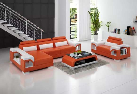 Corner sofa L-shape Armchair Coffee table Modern sofa Leather sofa Corner sofa Upholstery 4-piece set