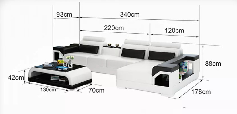 Corner sofa L-shape Armchair Coffee table Modern sofa Leather sofa Corner sofa Upholstery 4-piece set