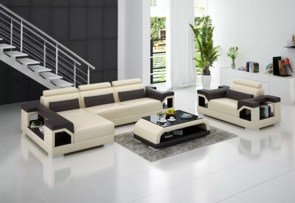 Corner sofa L-shape Armchair Coffee table Modern sofa Leather sofa Corner sofa Upholstery 4-piece set