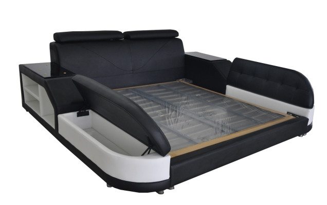Design Bed XXL Big Leather Hotel Upholstery 180x200 Multifunction Shelf USB Beds