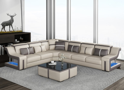 XXL Corner sofa Sofa with USB Corner Living room couch Sofa Couch Table Upholstery Seat Leather