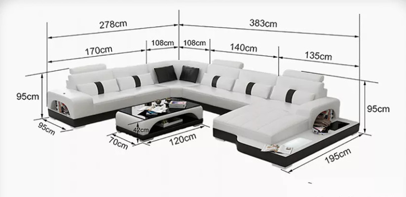 Modern sofa Corner sofa U-shape Coffee table Leather sofa Corner sofa Upholstery Orange luxury