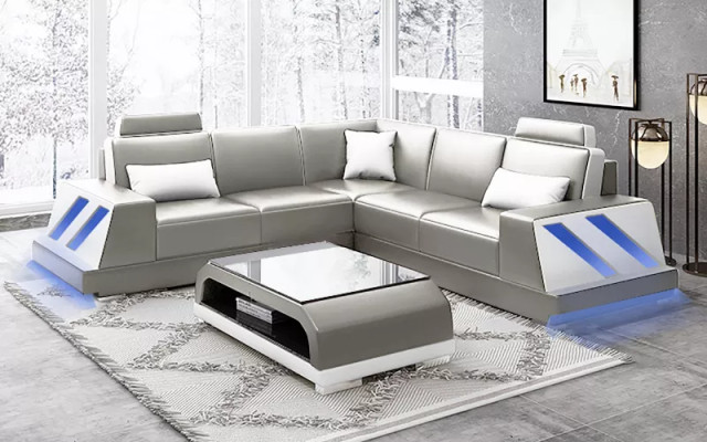 Corner sofa Illuminated Led Couch Sofa Upholstery Corner suite Sofa Sets Coffee table