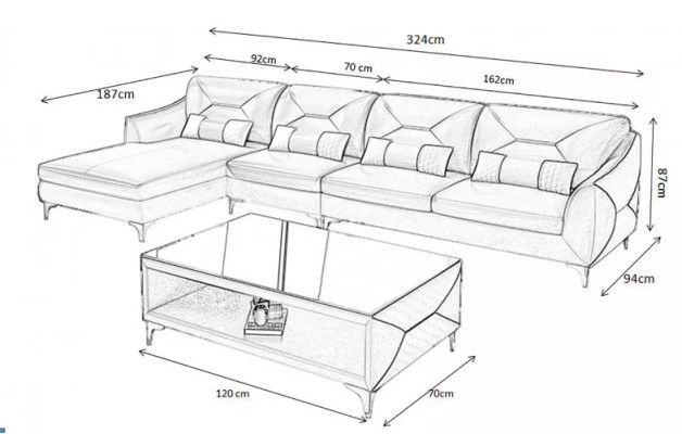 Corner sofa Upholstery Corner sofa L-shape Modern Coffee table Sofa Living landscape 2-piece. new