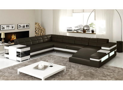 Leather sofa LED USB Sofa Couch Upholstery Corner Living landscape Corner sofa Design Leather