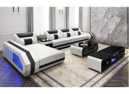 Corner sofa L-shape Table Coffee table Sideboard Sofa Leather sofa Corner sofa Upholstery 3-piece set