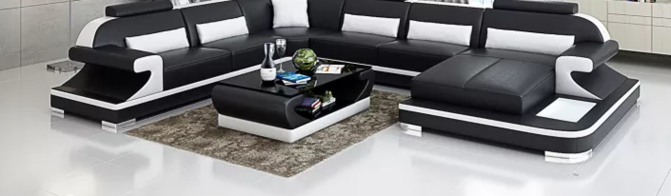 Living landscape Corner sofa U-shape Modern sofa Leather sofa Corner suite Upholstery Couches