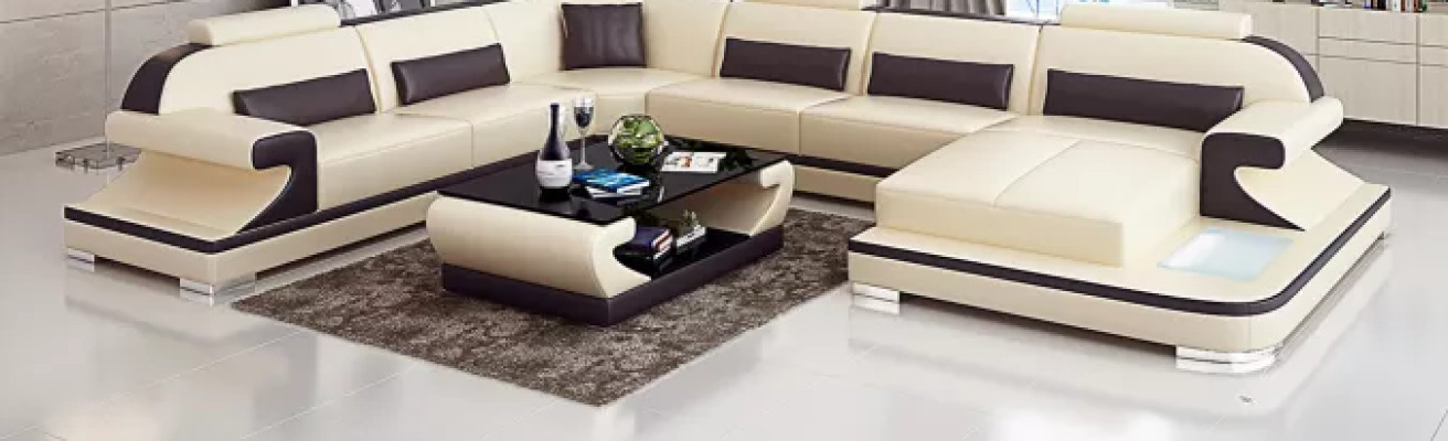 Living landscape Corner sofa U-shape Modern sofa Leather sofa Corner suite Upholstery Couches