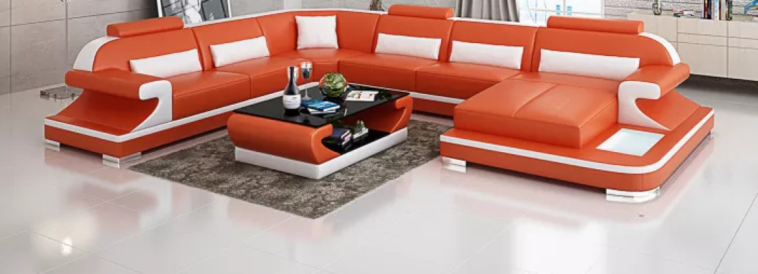 Living landscape Corner sofa U-shape Modern sofa Leather sofa Corner suite Upholstery Couches