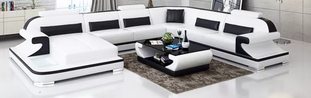 Living landscape Corner sofa U-shape Modern sofa Leather sofa Corner suite Upholstery Couches