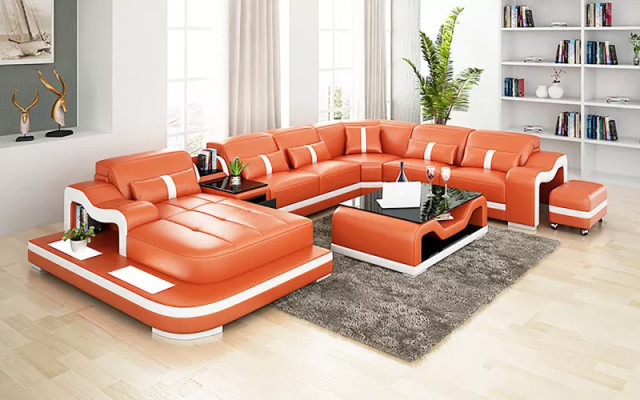 Design Corner sofa U-shape Living landscape Designer Sofa Leather sofa Corner suite Upholstery