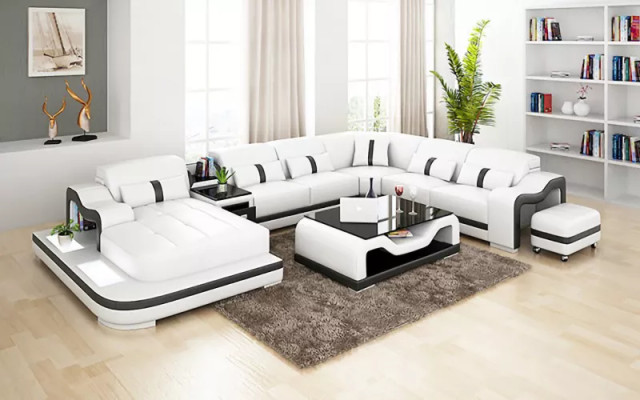 Design Corner sofa U-shape Living landscape Designer Sofa Leather sofa Corner suite Upholstery