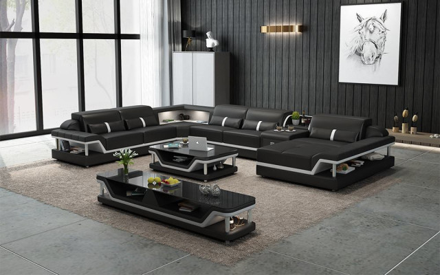 Perfect harmony Large leather corner sofa U-shape for a stylish living room