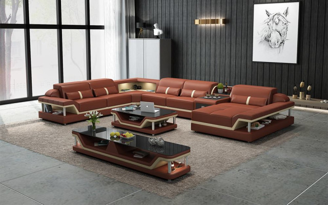 Perfect harmony Large leather corner sofa U-shape for a stylish living room