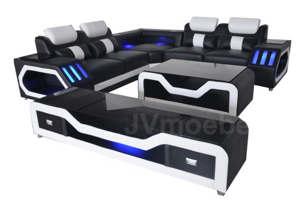 Leather sofa Living landscape Corner Suite Design Modern Sofa with USB + Coffee table