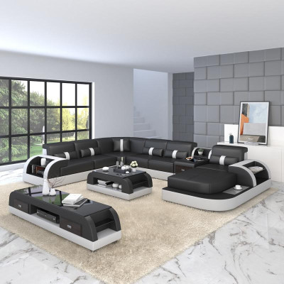Luxury Living landscape Sofa Upholstery U-shape Corner suite Corner sofa Couch XXL Big + USB