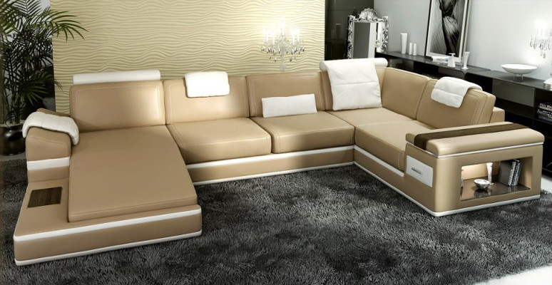 Corner sofa Sofa Couch Upholstery Leather Suite Living landscape Corner Living Beige