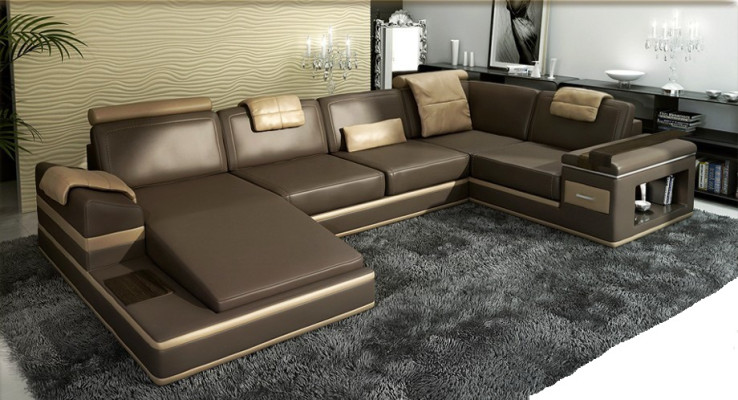 Corner sofa Sofa Couch Upholstery Leather Suite Living landscape Corner Living Beige